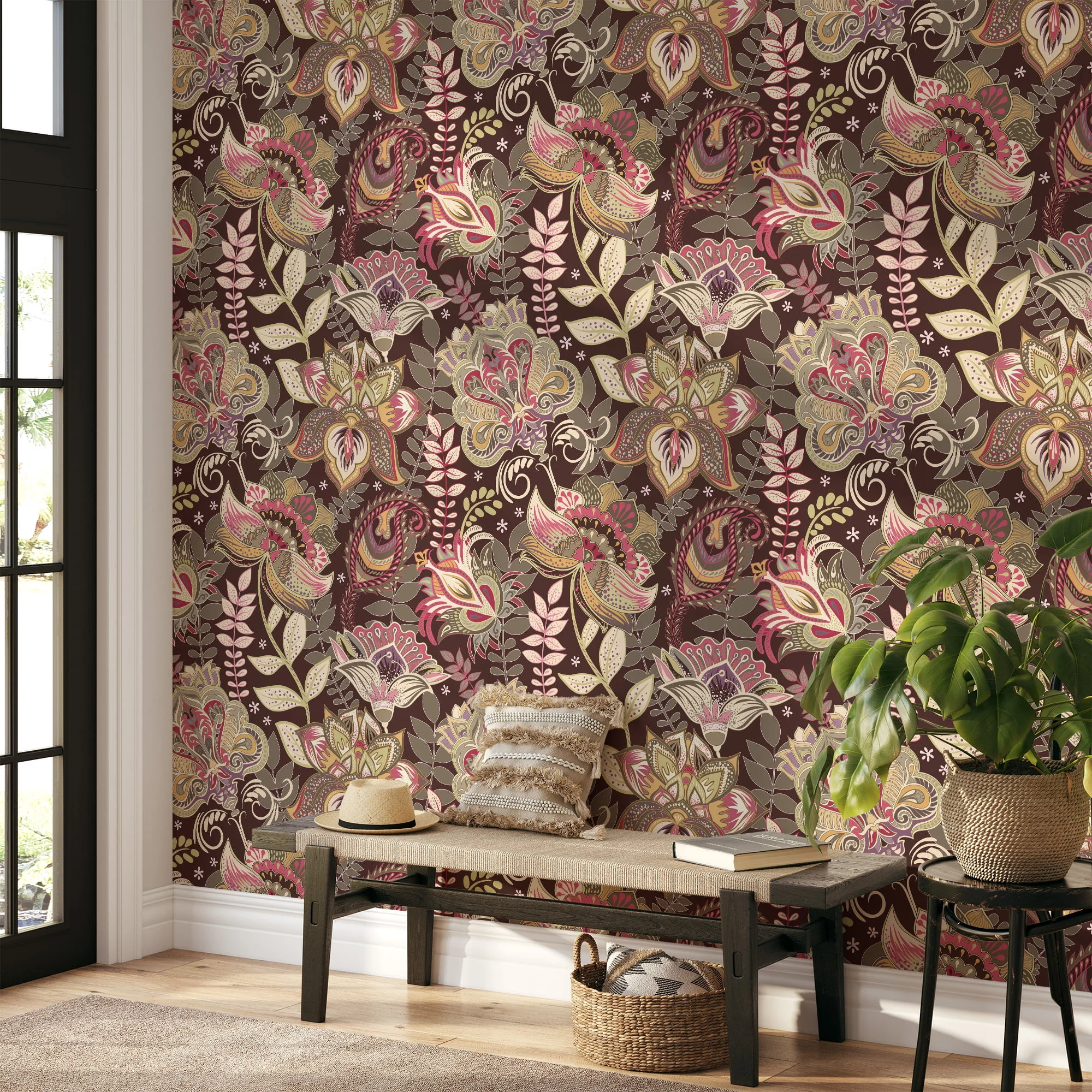 Oriental Vintage Style Floral Illustration Wallpaper - Antique Style Oriental Floral Pattern with Soft Colors and Delicate Details