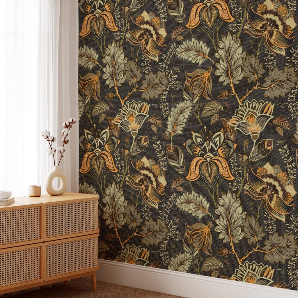 Removable and Durable Vintage Floral Wallpaper with Leaves for a Classic Look in Any Room