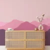 Minimalistic Abstract Mountains Wallpaper with Pink and Purple Hues for a Contemporary and Chic Home Decor