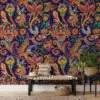 Create a Traditional and Colorful Atmosphere with Our Floral Illustration Wallpaper - Peel and Stick, Self-Adhesive, Durable, Modern Wallpaper