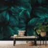 Rich and Luxurious Dark Green Cannifolium Leaves Pattern - Self-Adhesive Peel and Stick Green Nature Wallpaper with Tropical Charm