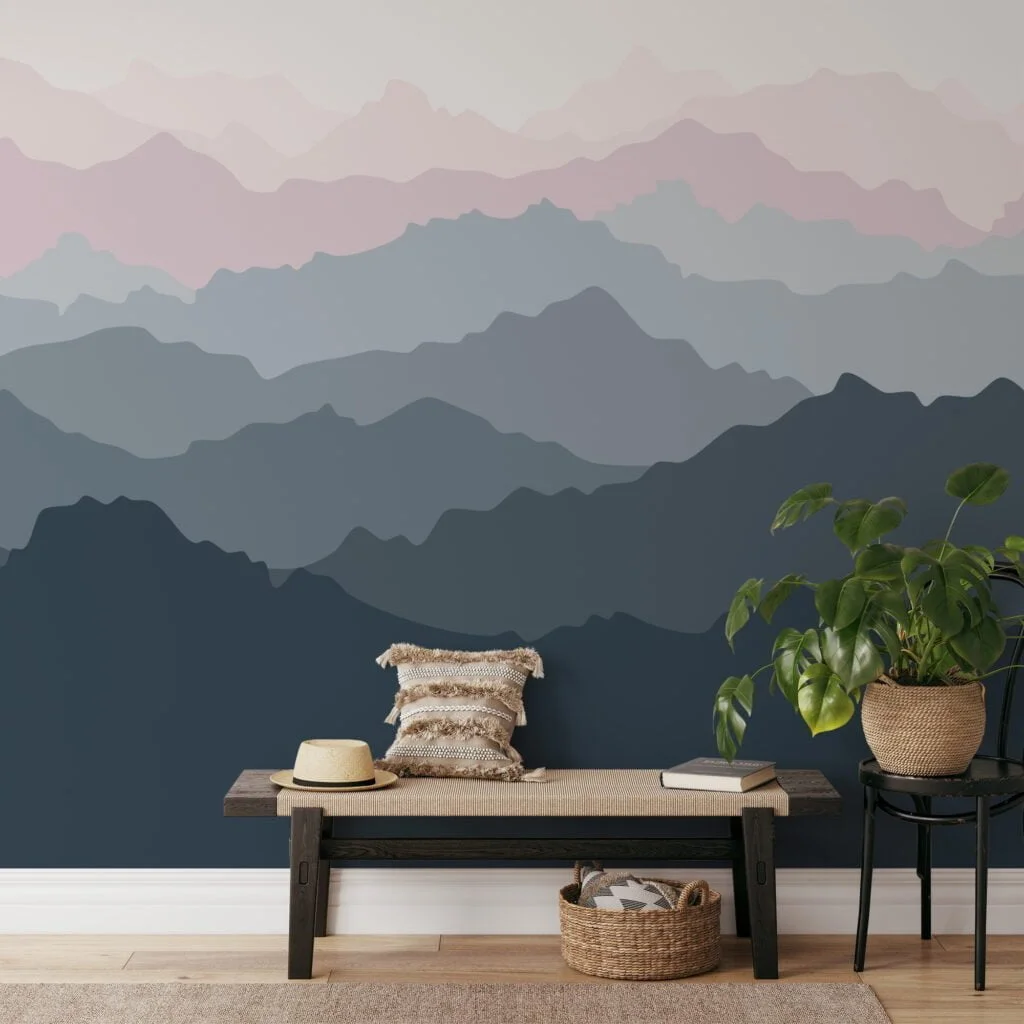 Simplistic Layered Mountains Wallpaper for a Calming and Serene Environment