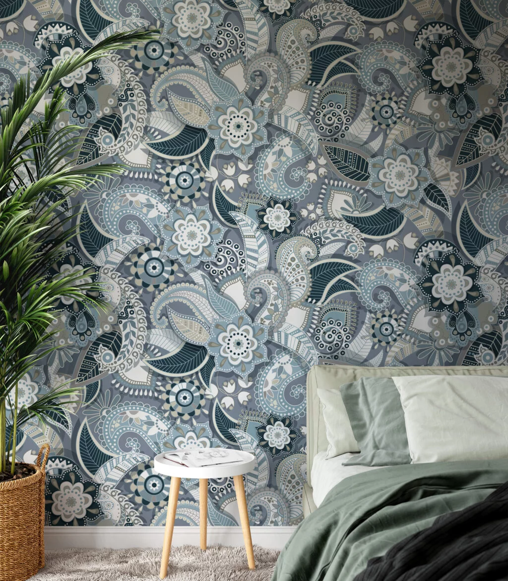 Cool Toned Grey Background Wallpaper with Delicate Floral Illustration for a Sleek and Modern Decor