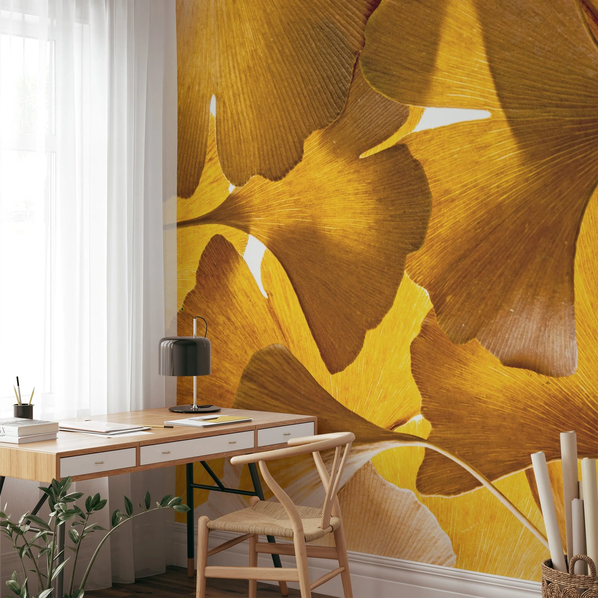 Fall Beauty Captured in Yellow Ginkgo Biloba Leaves - Self-Adhesive Peel and Stick Wallpaper for a Nature-Inspired Home