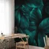 Rich and Luxurious Dark Green Cannifolium Leaves Pattern - Self-Adhesive Peel and Stick Green Nature Wallpaper with Tropical Charm