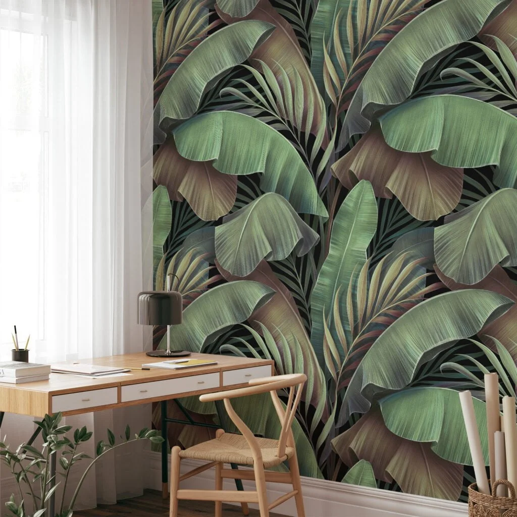 Lush Oasis with Large Tropical Green Banana Leaves Pattern - Self ...