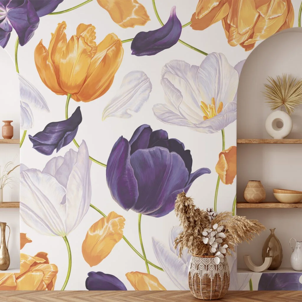 Elegant Soft Giant Peony Flowers Illustration Wallcovering for a Chic and Modern Decor