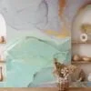 Mint Green and Gold Marble Wallpaper - Elegant Texture Wall Covering for Modern Decor