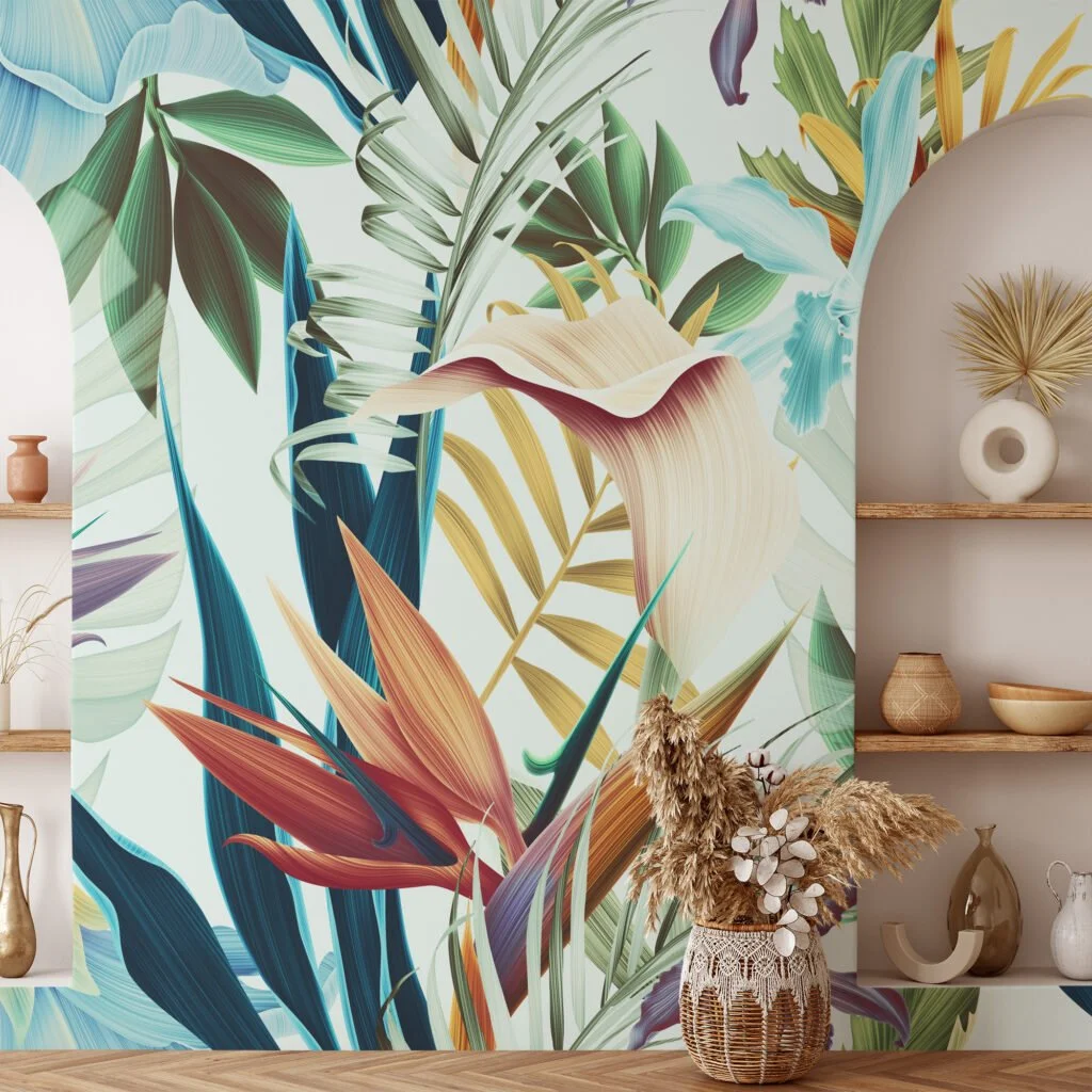 Large Tropical Floral Wallpaper, Exotic and Lush Peel and Stick Removable Wall Mural, Self Adhesive Wallpaper for a Relaxing Oasis