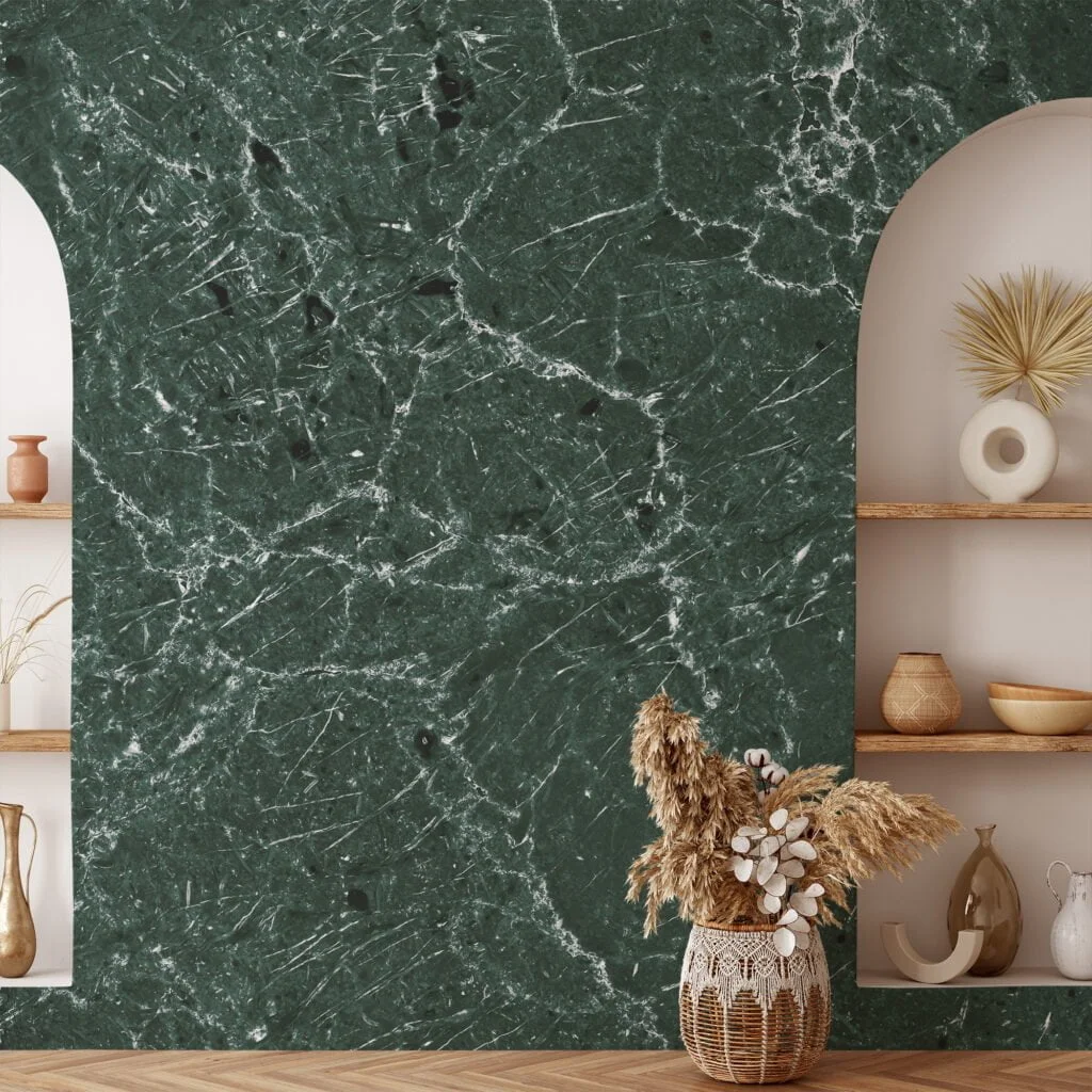 Elevate Your Space with Dark Green Stone Marble Texture Wallpaper, a Removable Wall Mural That Captures the Essence of Luxury and Sophistication