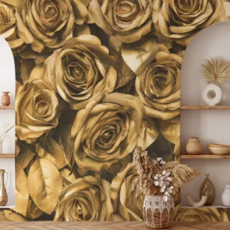 Large Golden Roses Wallpaper, Elegant and Luxurious Peel and Stick Wall Mural, Self Adhesive Removable Wallpaper for a Glamorous Accent Wall
