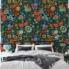 Colorful Flowers in Traditional Style Wallpaper - Floral Illustration with Multiple Colors and Textures Wall Mural