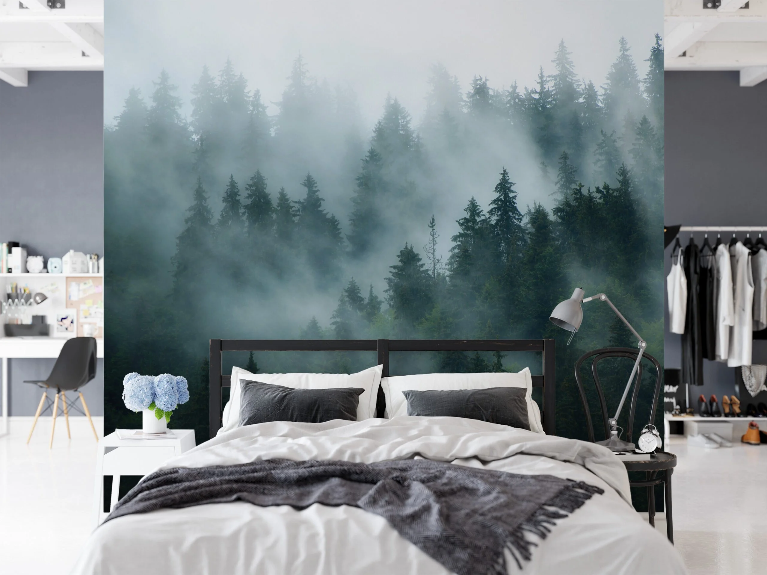 Stunning Foggy Dark Green Forest Wallpaper for a Mystical Nature-Inspired Look