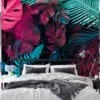 Vibrant Neon Pink and Blue Tropical Leaves - Self-Adhesive Peel and Stick Monstera Leaf Wallpaper to Brighten Any Space