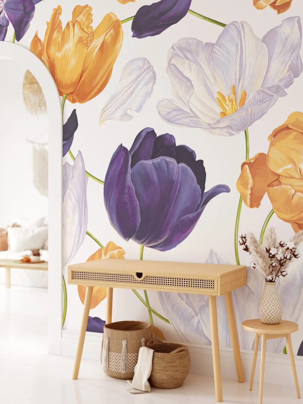 Elegant Soft Giant Peony Flowers Illustration Wallcovering for a Chic and Modern Decor