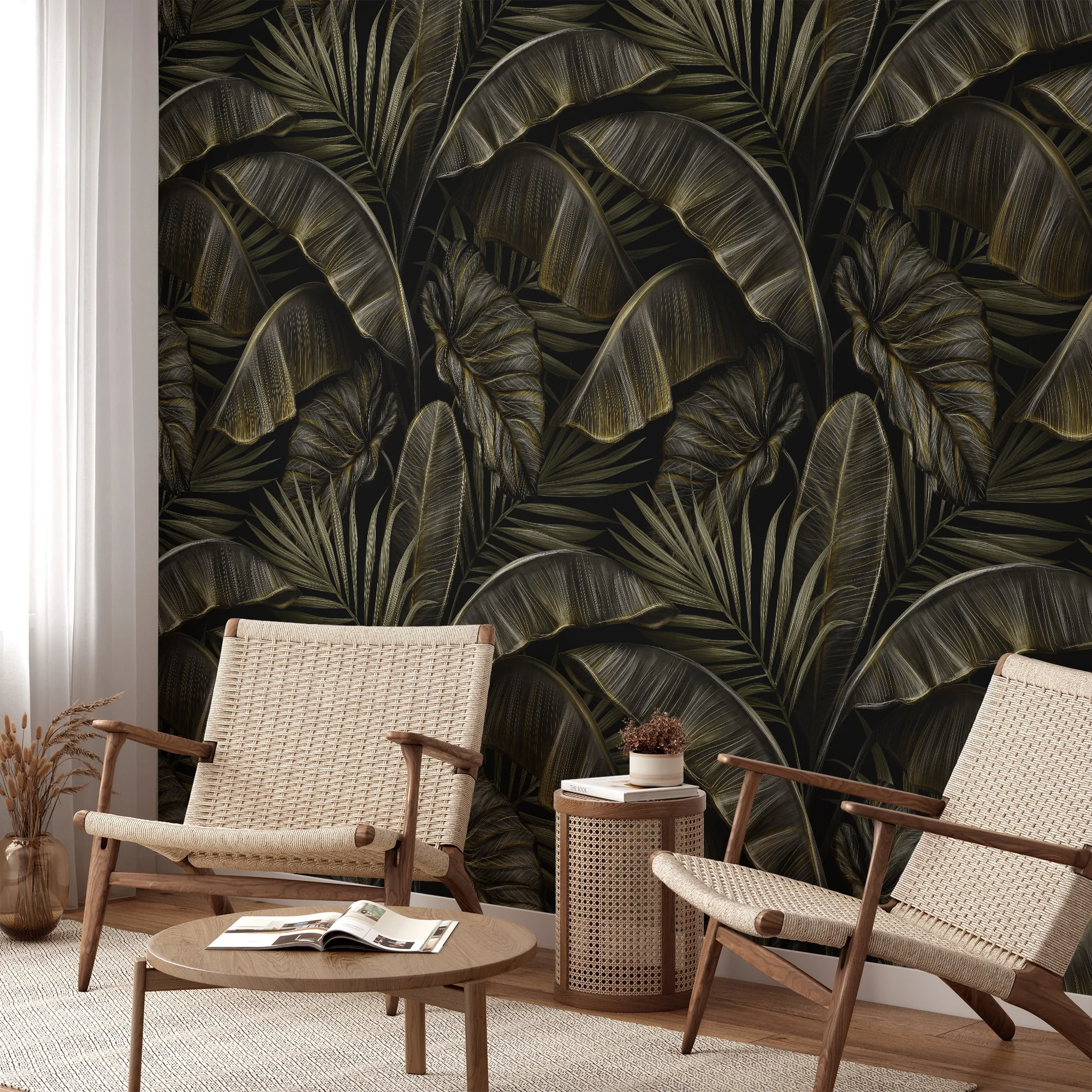 Vintage Charm Meets Tropical Beauty with Banana Leaves Pattern - Self-Adhesive Peel and Stick Dark Leaf Wallpaper for a Refreshed Bathroom or Bedroom