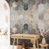 Geometric Black and Gold Hexagon Wallpaper - A Sophisticated Addition to Your Living Room, Bedroom, Bathroom, and Office Walls