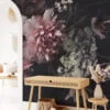 Pink Flowers With Dark Background Wallpaper, Romantic and Moody Peel and Stick Wall Mural, Self Adhesive Removable Wallpaper for a Glamorous and Luxe Bedroom