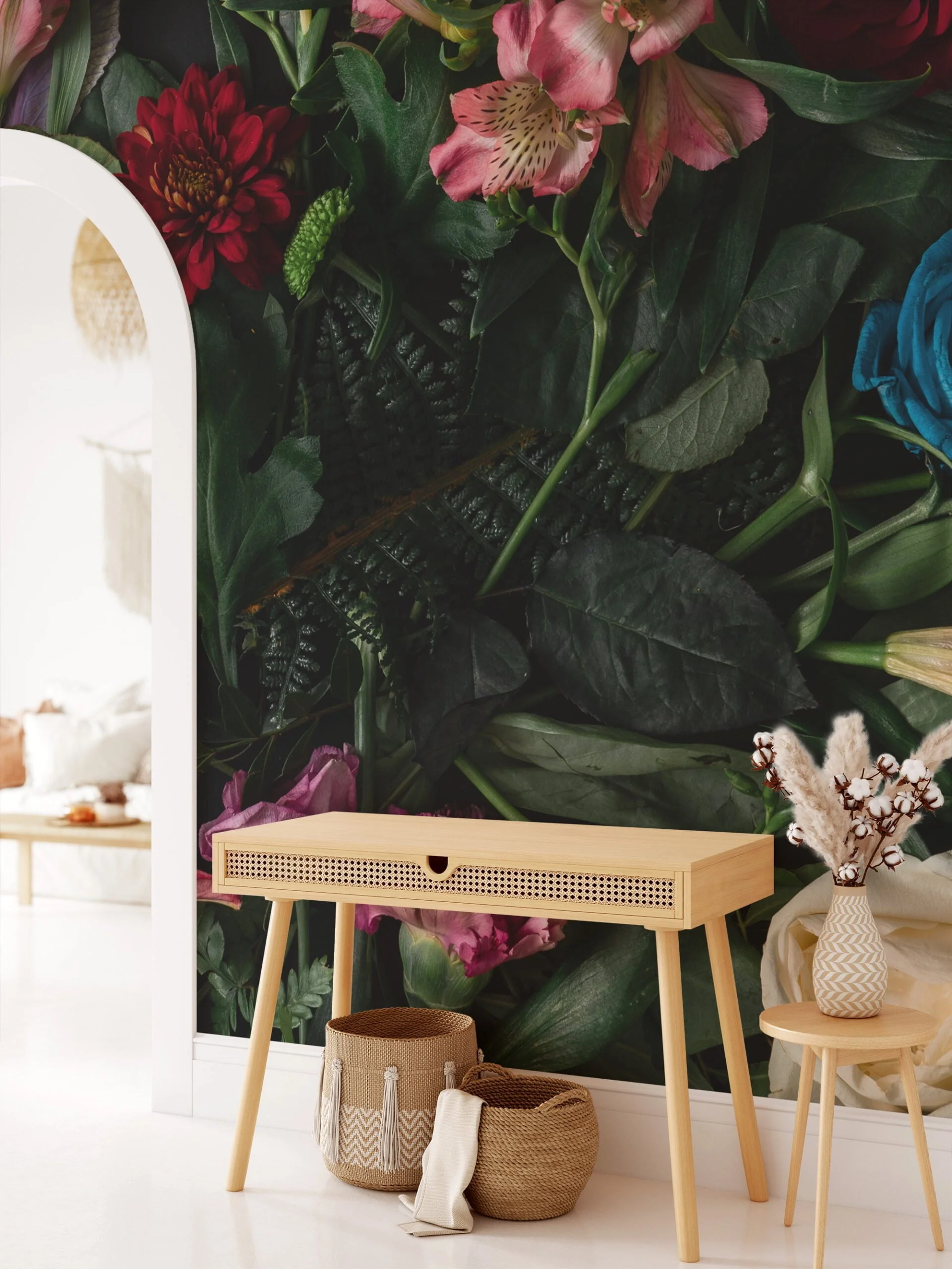 Classic Botanical Illustration Wallpaper with Vintage Flowers and Leaves