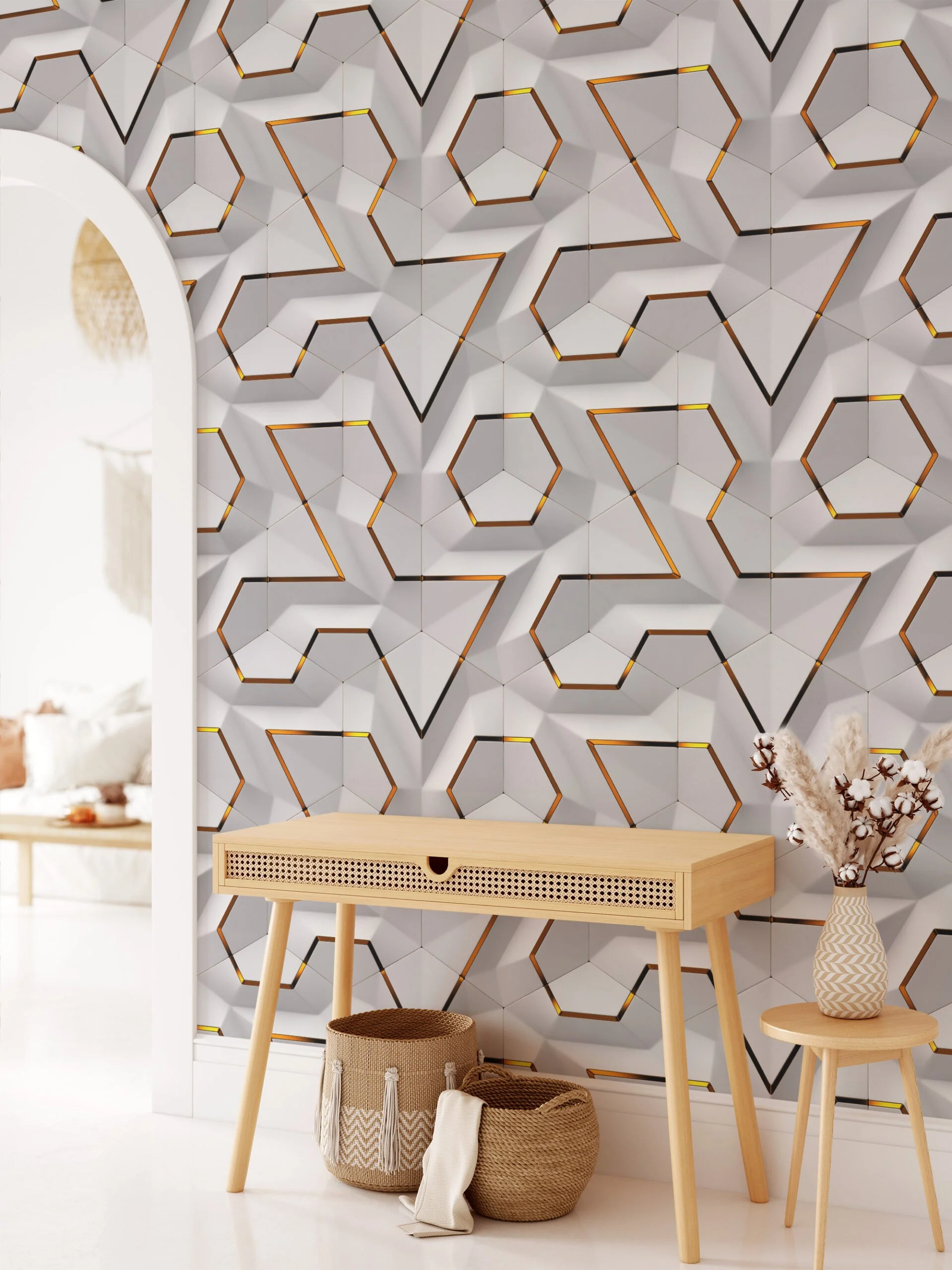 Peel and Stick White Geometric Modules Wallpaper, Self-Adhesive Removable Wall Mural, Modern Wall Decoration for Living Rooms or Bedrooms