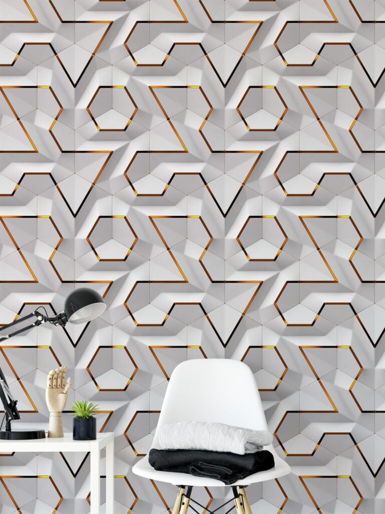 Peel and Stick White Geometric Modules Wallpaper, Self-Adhesive ...