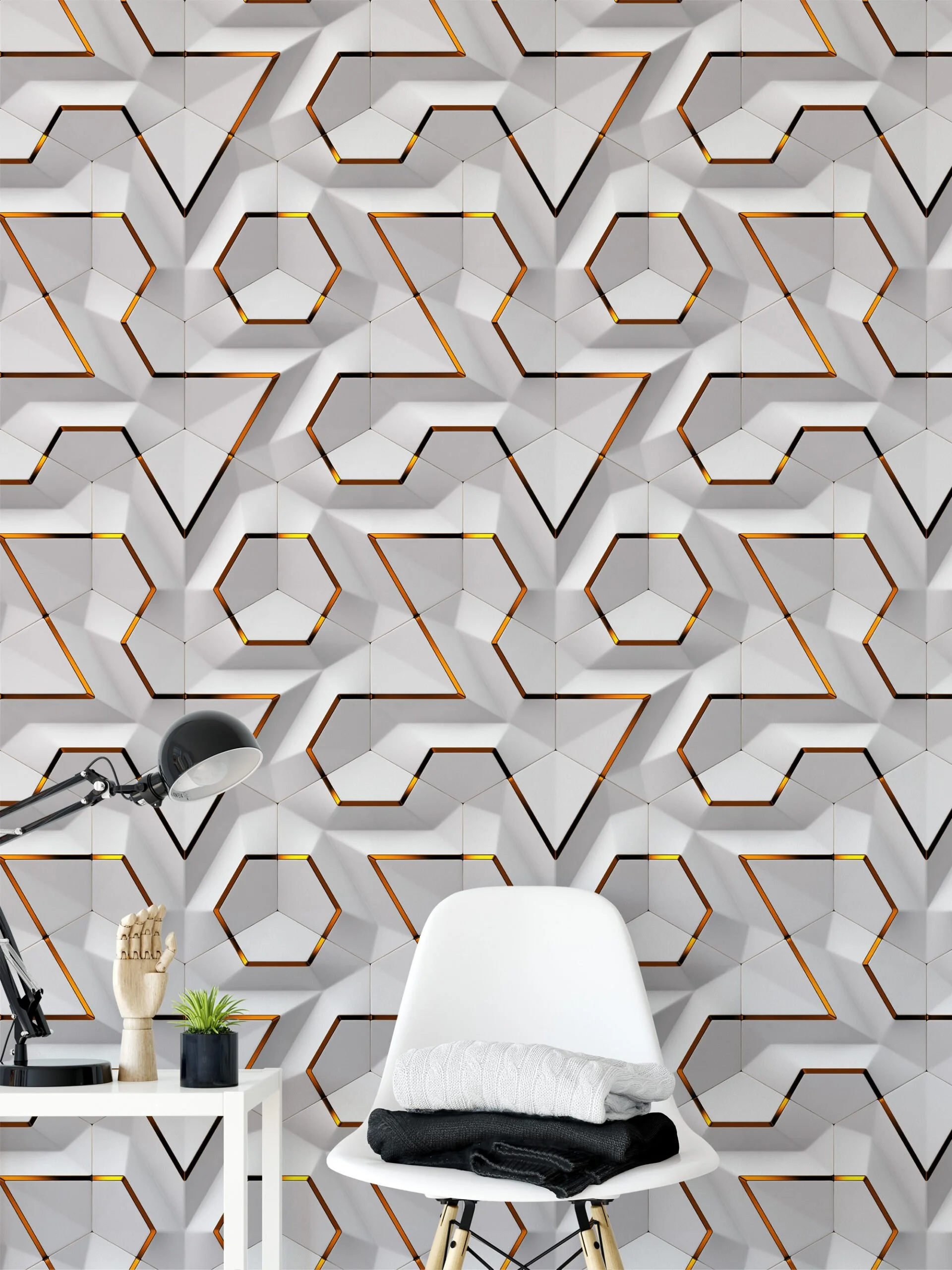 Peel and Stick White Geometric Modules Wallpaper, Self-Adhesive Removable Wall Mural, Modern Wall Decoration for Living Rooms or Bedrooms