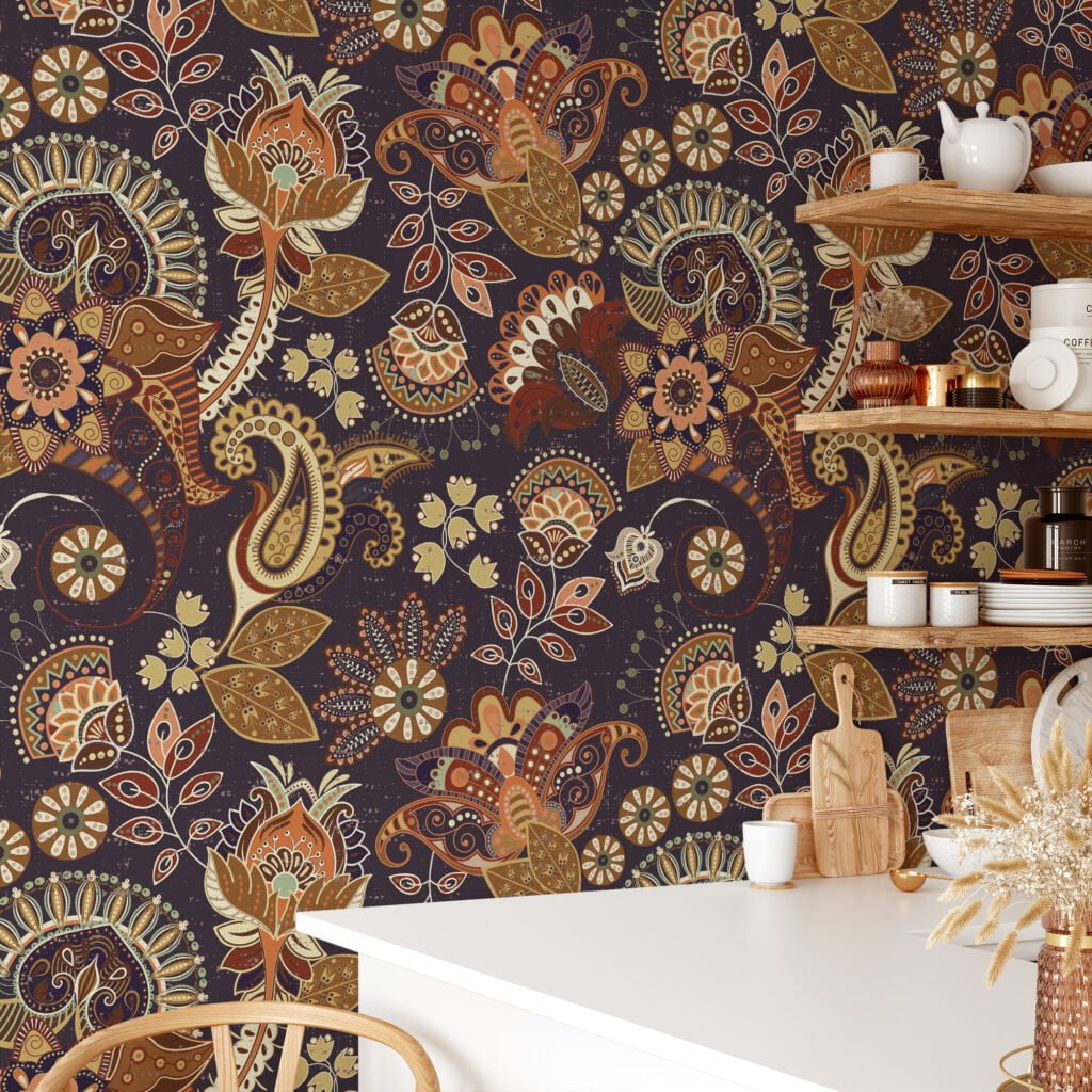 Vintage Traditional Style Flower Illustration Peel and Stick Wallpaper for Classic Home Decor