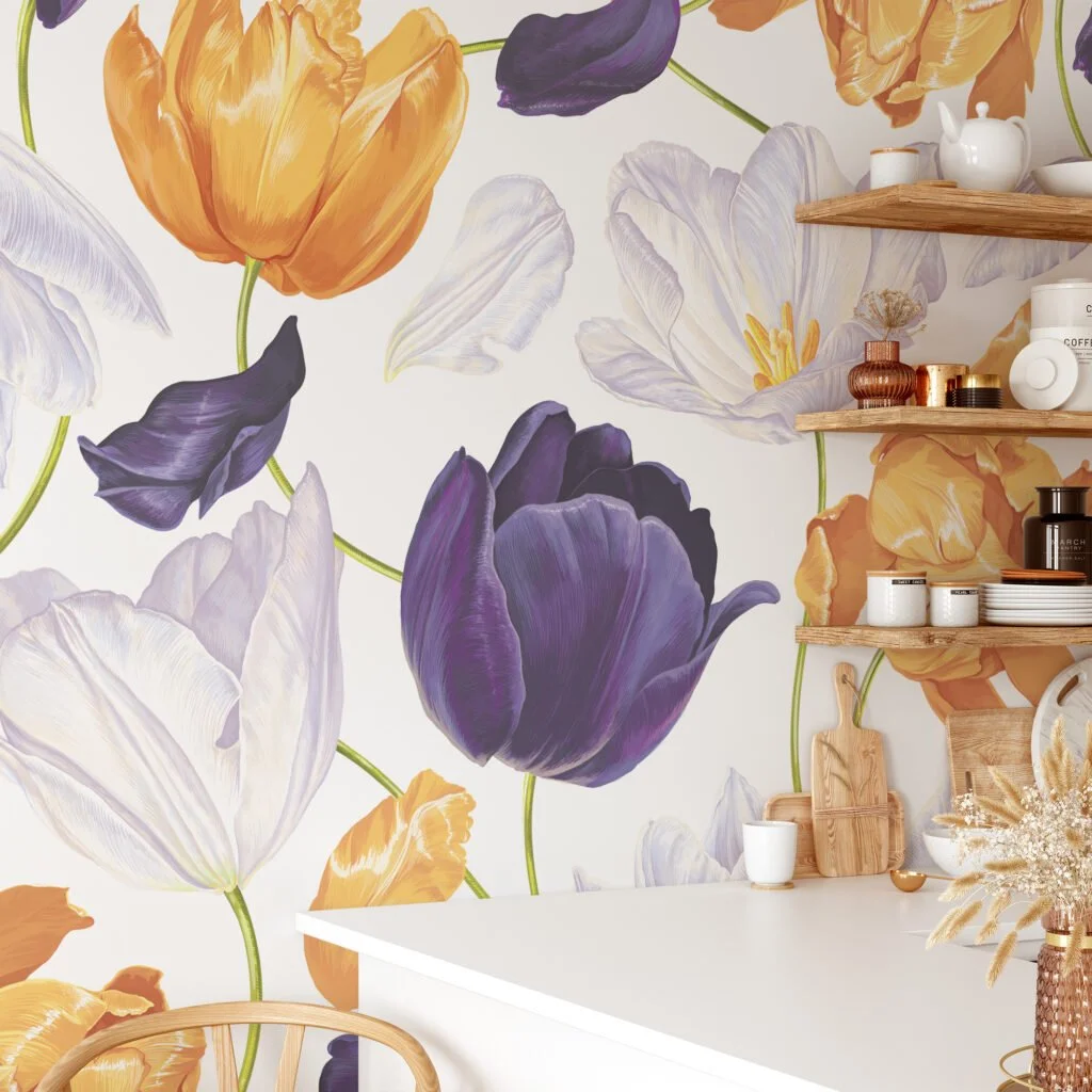 Elegant Soft Giant Peony Flowers Illustration Wallcovering for a Chic and Modern Decor
