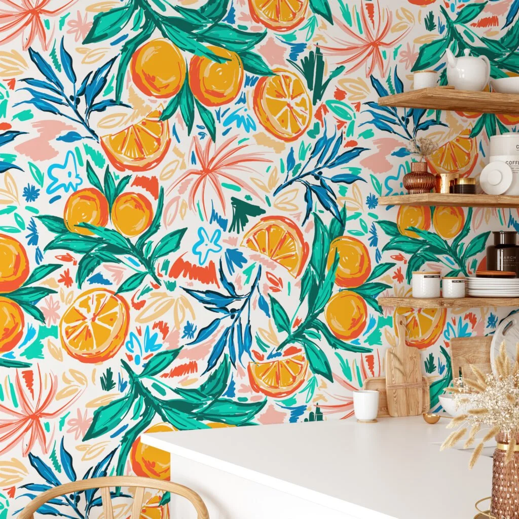 Illustrated Oranges and Tangerines Wall Mural for a Fun and Lively Atmosphere