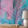 Colorful Tropical Palm Leaves in Bubble Pink and Blue - Self-Adhesive Peel and Stick Wallpaper for a Vibrant Bathroom or Any Room