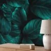 Rich and Luxurious Dark Green Cannifolium Leaves Pattern - Self-Adhesive Peel and Stick Green Nature Wallpaper with Tropical Charm