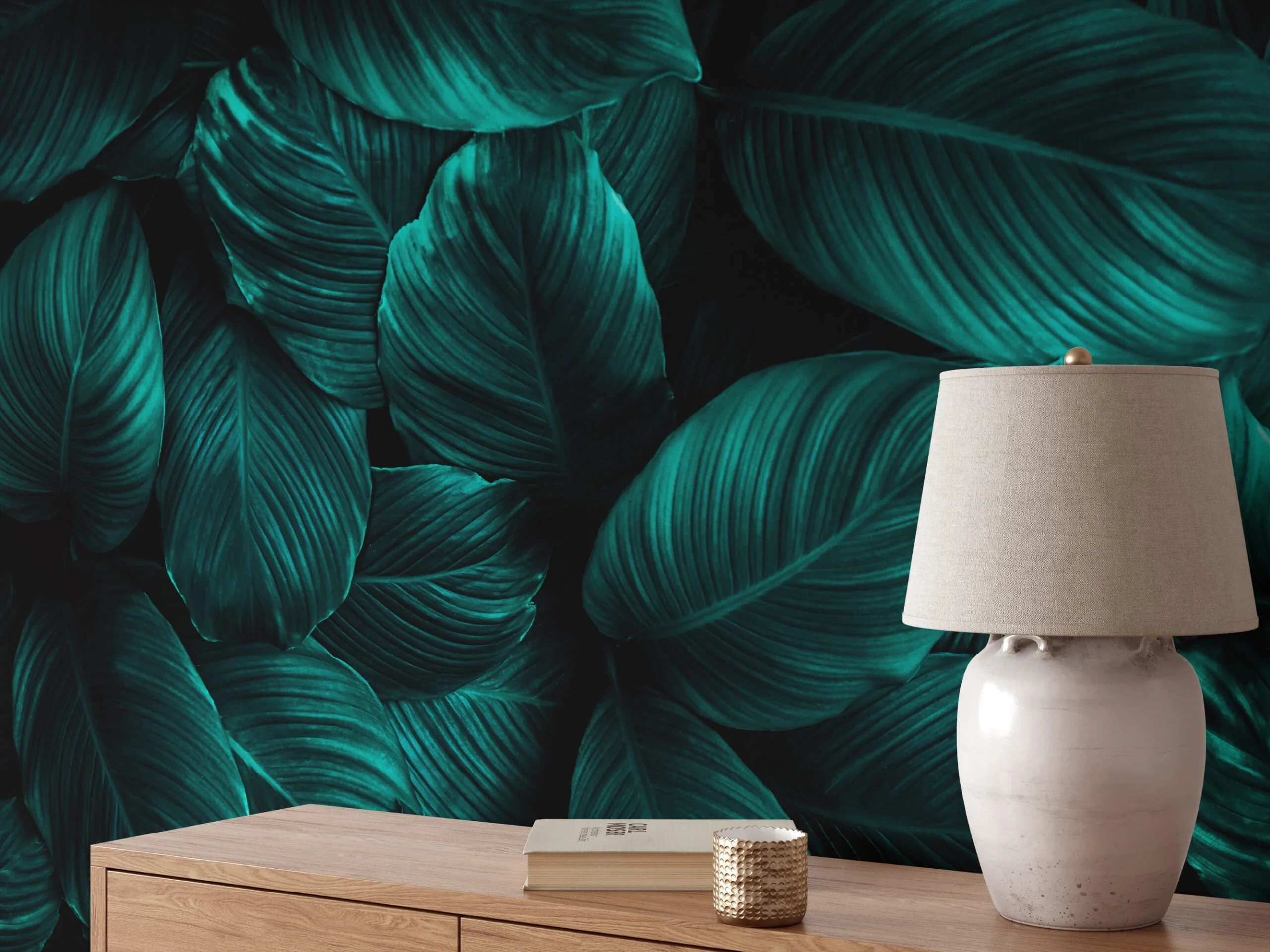 Rich and Luxurious Dark Green Cannifolium Leaves Pattern - Self-Adhesive Peel and Stick Green Nature Wallpaper with Tropical Charm