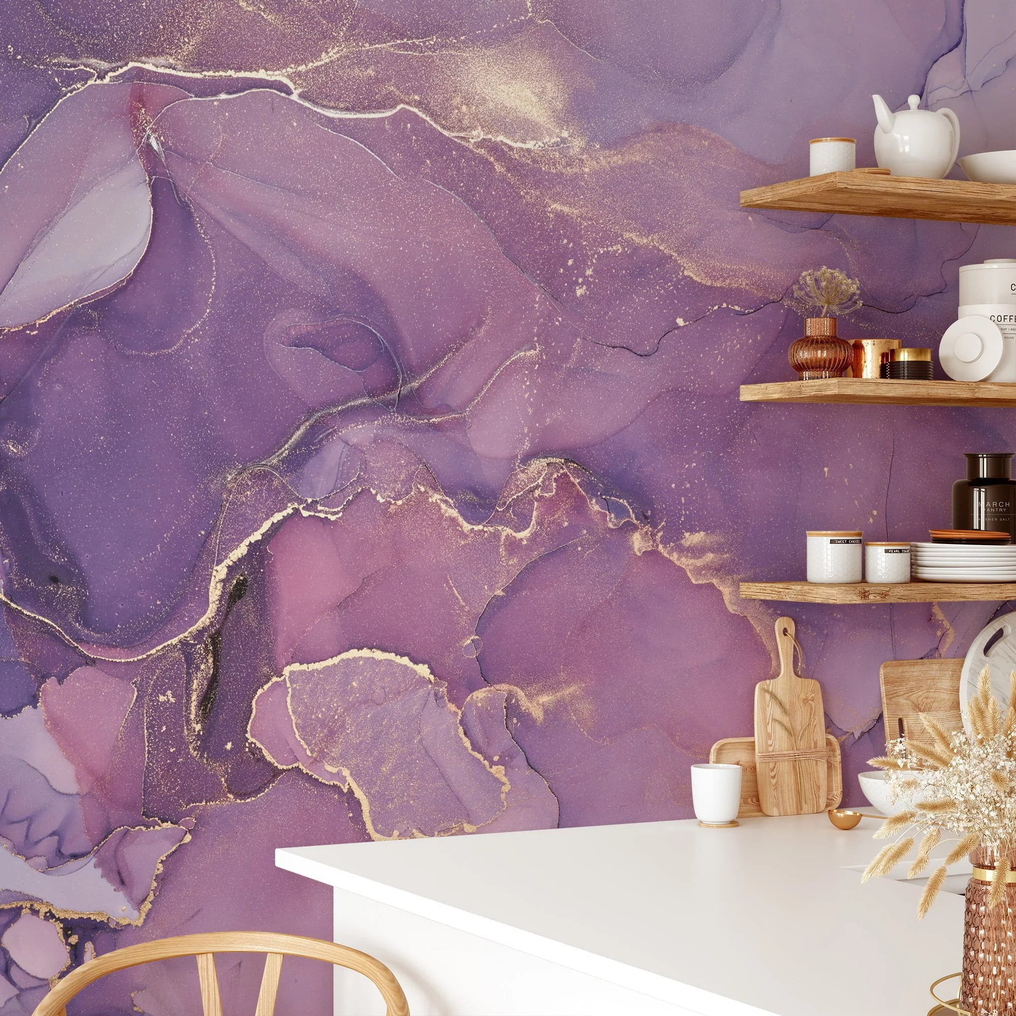 Pink and Purple Shades Marble Patterned Wallpaper - Removable Self-Adhesive Peel & Stick Wall Mural for Whimsical Home Decor