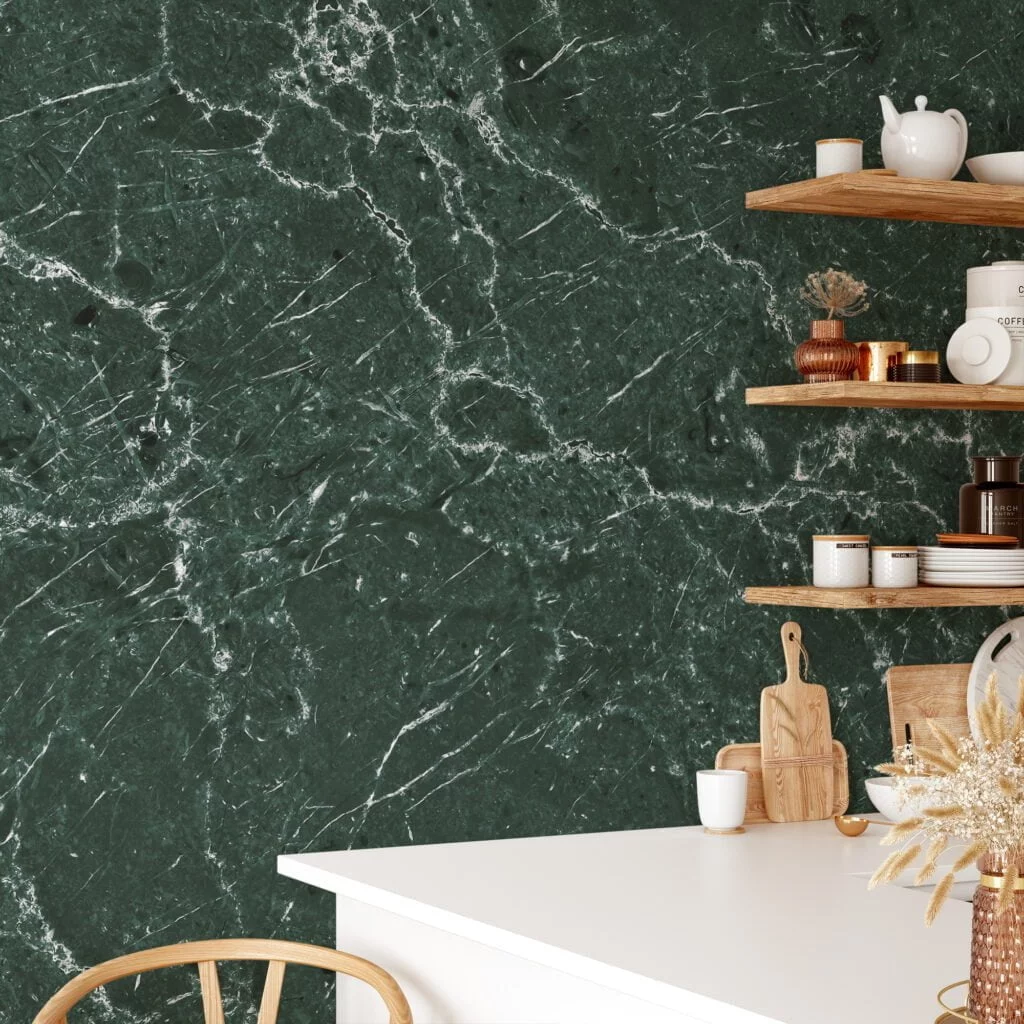 Elevate Your Space with Dark Green Stone Marble Texture Wallpaper, a Removable Wall Mural That Captures the Essence of Luxury and Sophistication