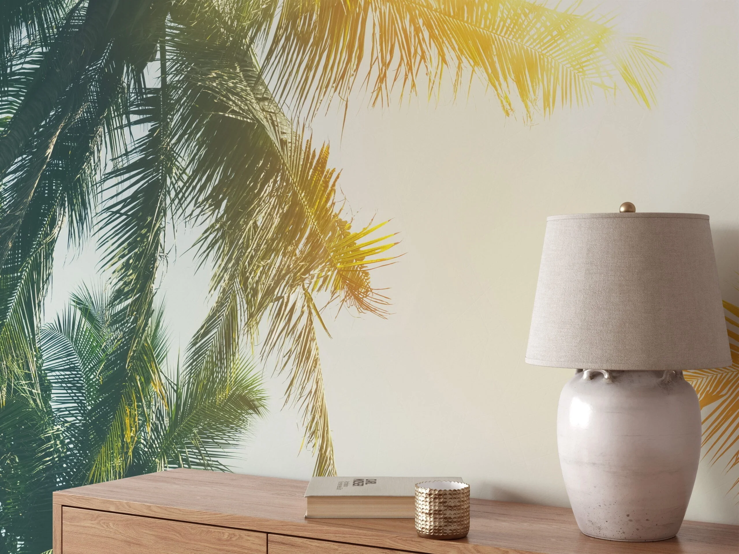Tropical Palm Trees and Bright Sun Glare Wallpaper for a Relaxing and Exotic Atmosphere