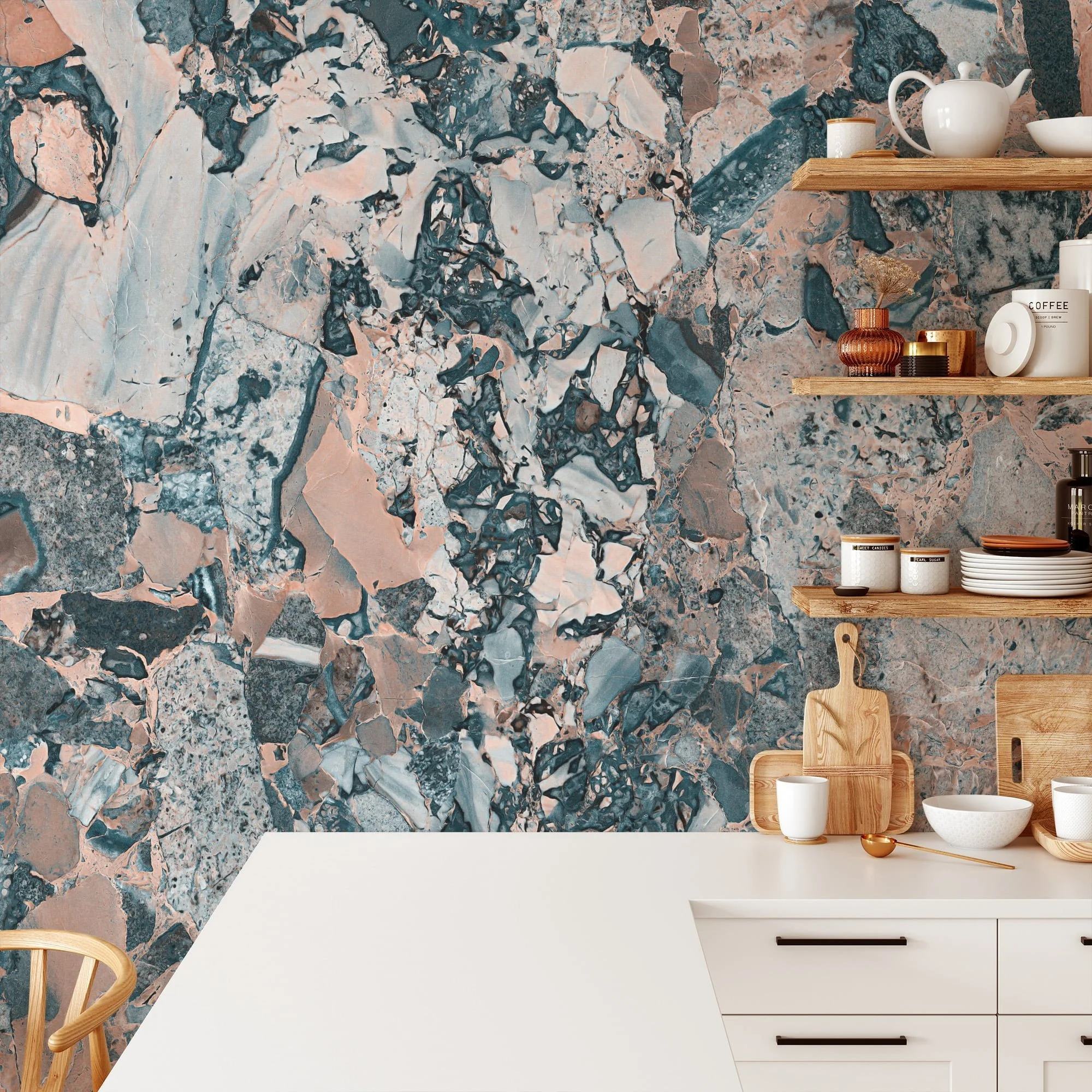Mix Colored Stone Marble Wallpaper, Peel & Stick Self Adhesive Mural for a Bold and Modern Look