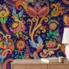 Create a Traditional and Colorful Atmosphere with Our Floral Illustration Wallpaper - Peel and Stick, Self-Adhesive, Durable, Modern Wallpaper