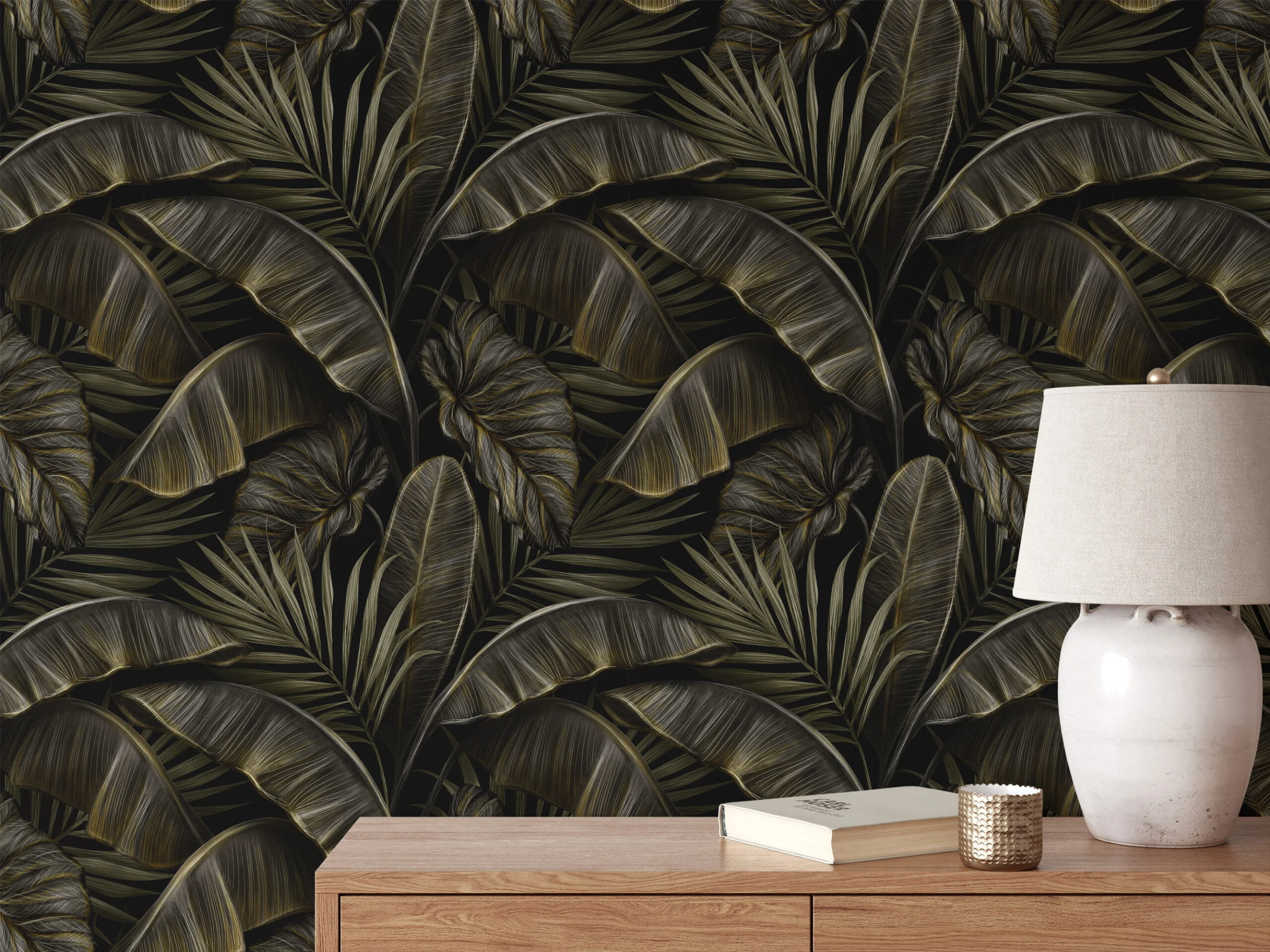 Vintage Charm Meets Tropical Beauty with Banana Leaves Pattern - Self-Adhesive Peel and Stick Dark Leaf Wallpaper for a Refreshed Bathroom or Bedroom