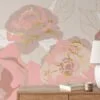 Elegant Pink Peony Roses with Golden Line Art Wallcovering for a Chic and Luxurious Decor