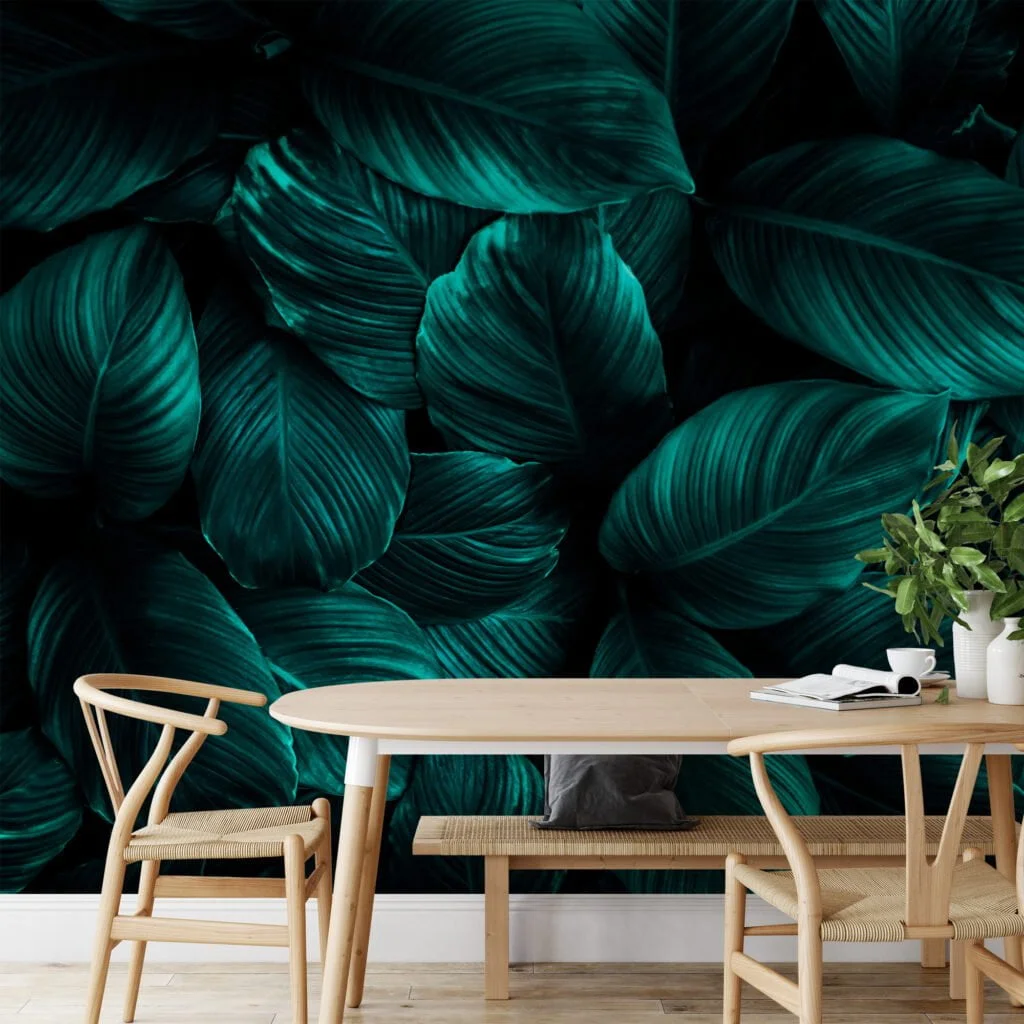 Rich and Luxurious Dark Green Cannifolium Leaves Pattern - Self-Adhesive Peel and Stick Green Nature Wallpaper with Tropical Charm