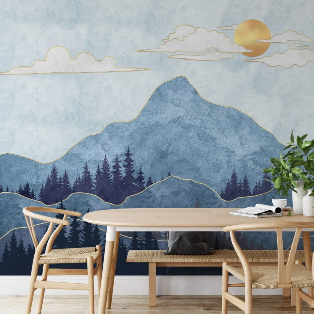 Abstract Blue Mountains with Textured Stone Wallpaper for a Modern and Chic Home Ambiance