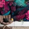 Vibrant Neon Pink and Blue Tropical Leaves - Self-Adhesive Peel and Stick Monstera Leaf Wallpaper to Brighten Any Space