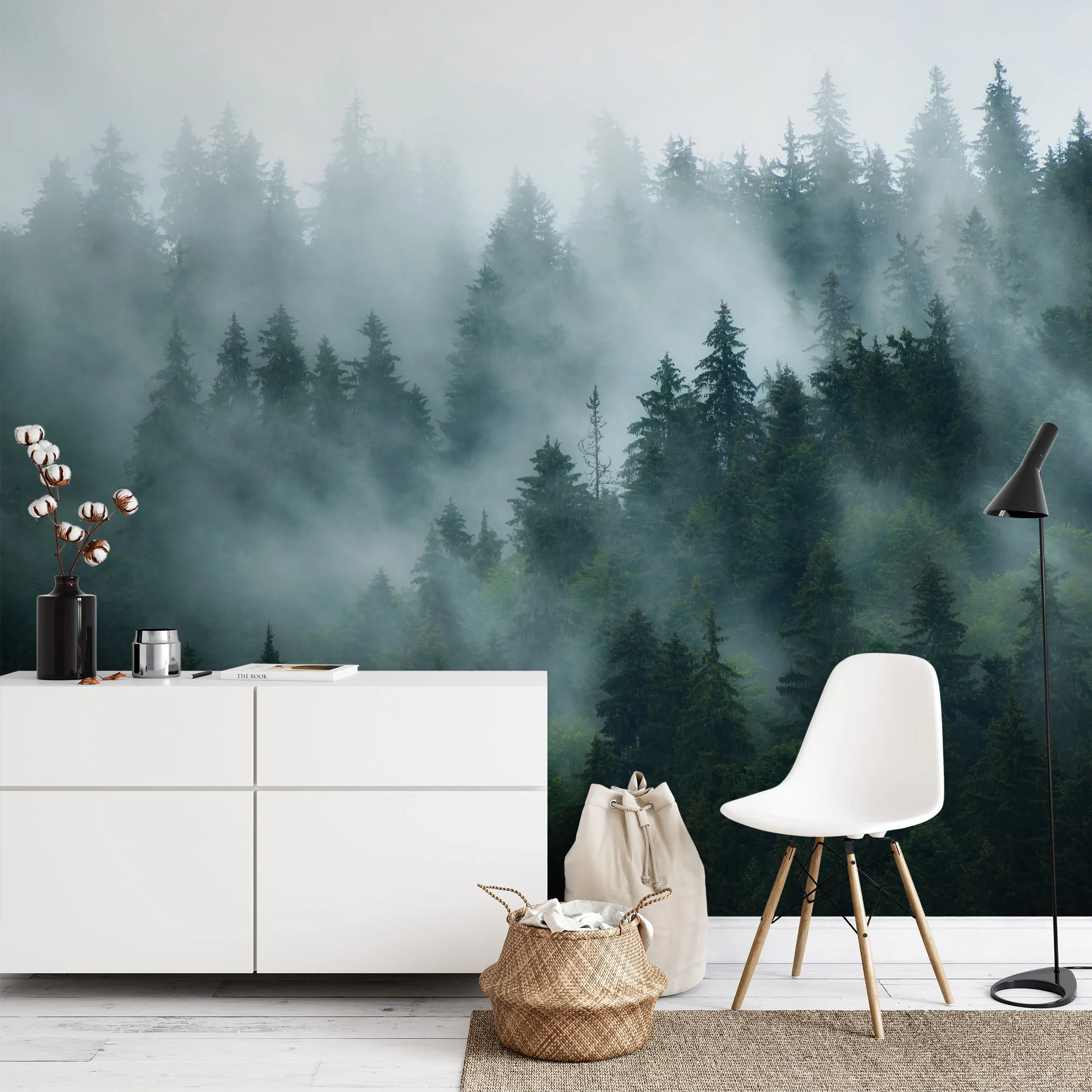 Stunning Foggy Dark Green Forest Wallpaper for a Mystical Nature-Inspired Look