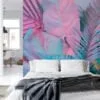 Colorful Tropical Palm Leaves in Bubble Pink and Blue - Self-Adhesive Peel and Stick Wallpaper for a Vibrant Bathroom or Any Room