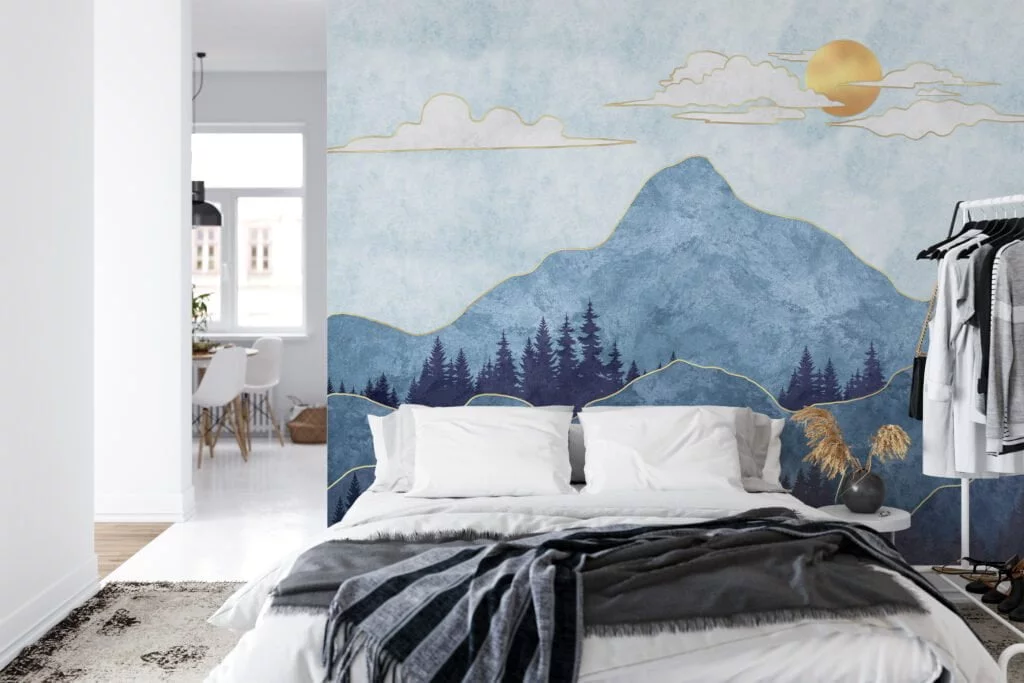 Abstract Blue Mountains with Textured Stone Wallpaper for a Modern and Chic Home Ambiance