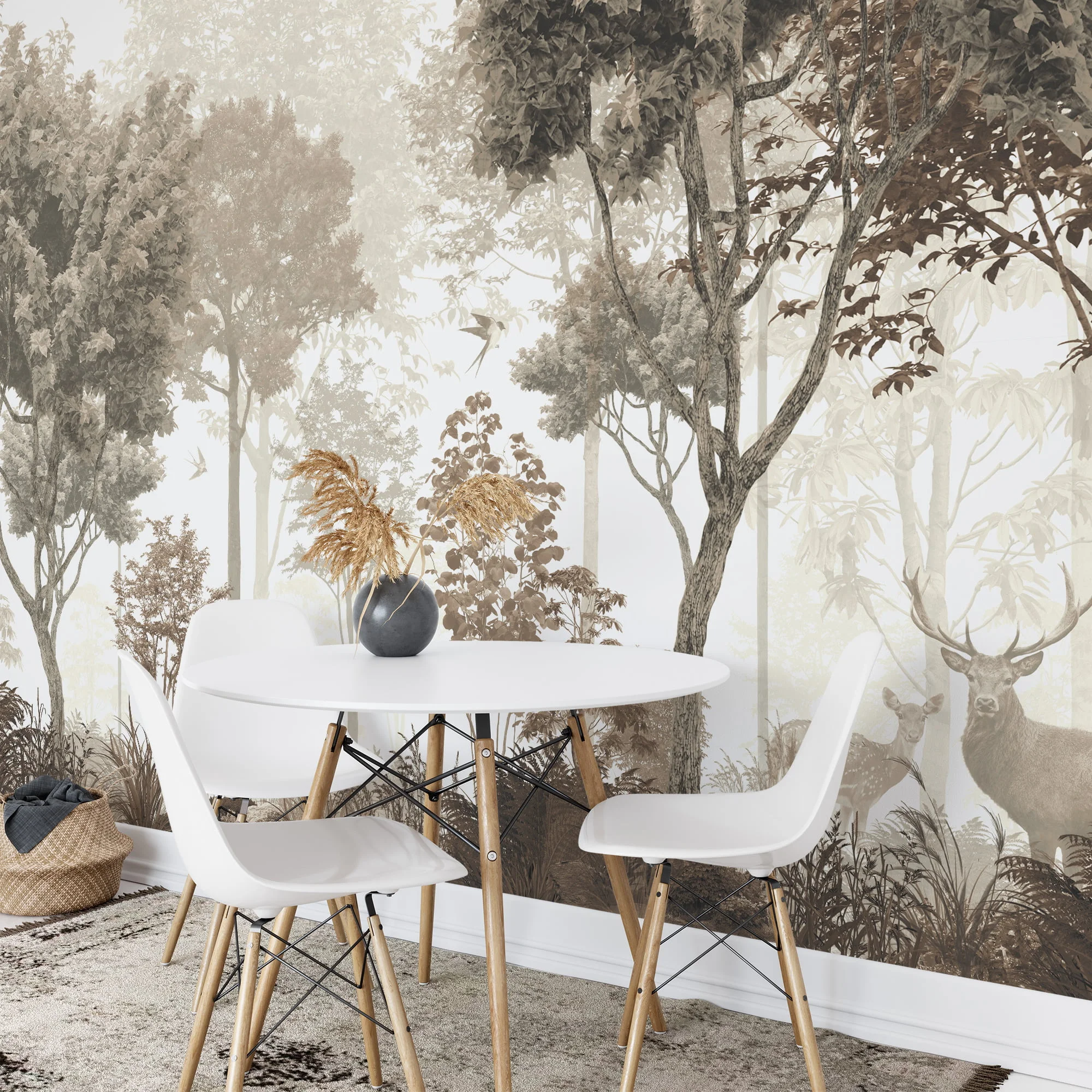 Vintage Style Forest and Deers Wall Mural for a Unique and Beautiful Interior