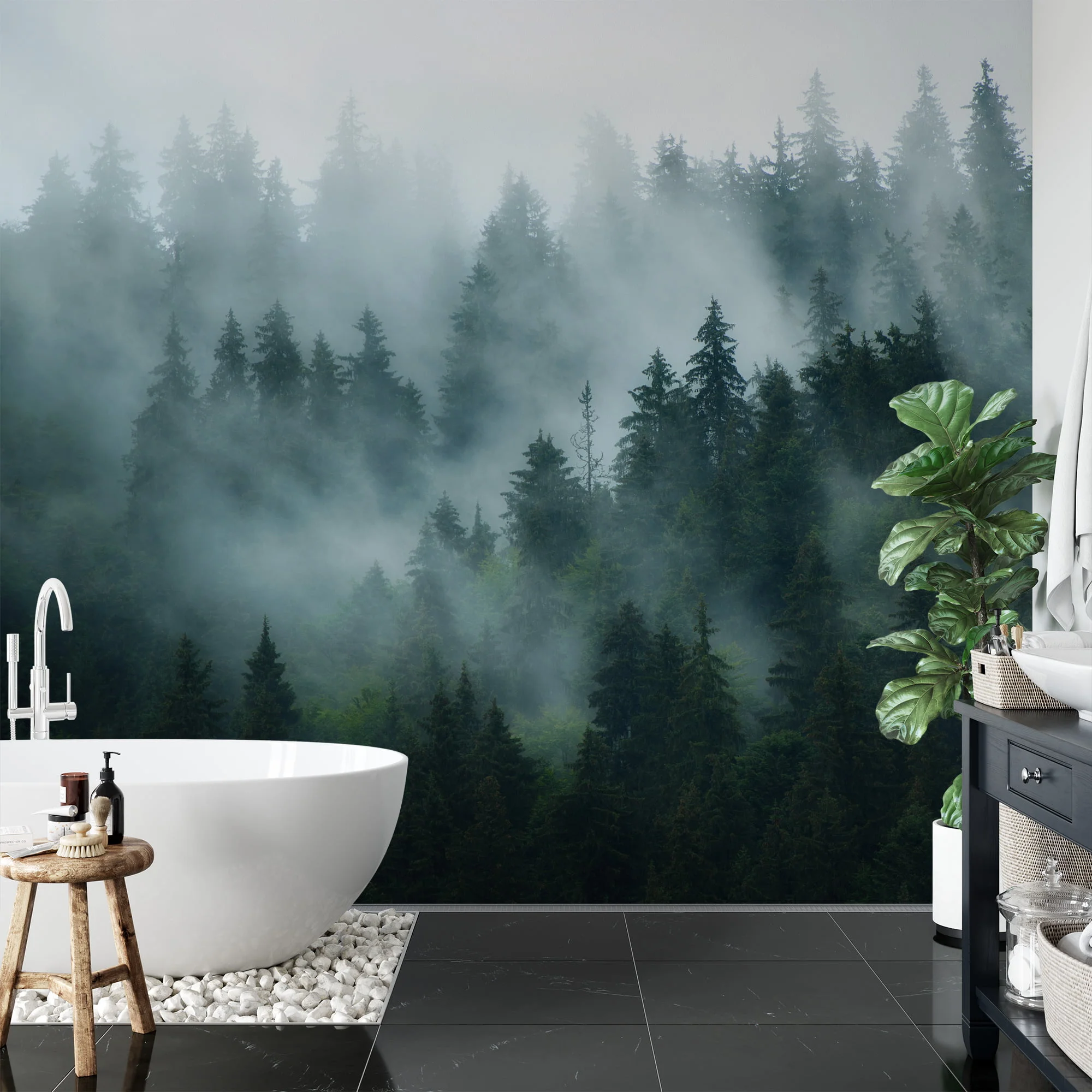 Stunning Foggy Dark Green Forest Wallpaper for a Mystical Nature-Inspired Look