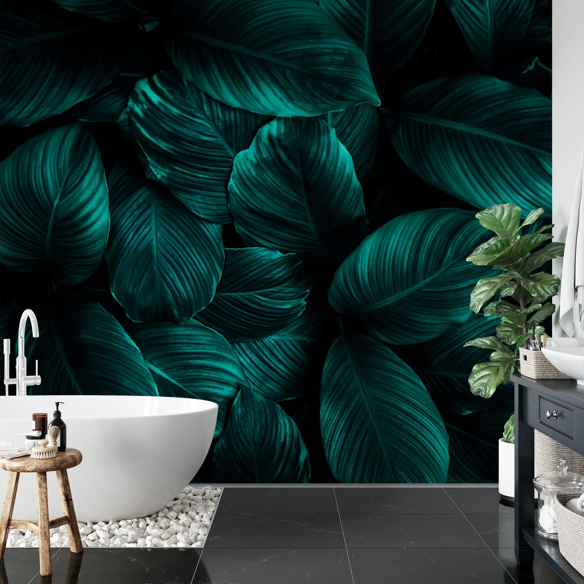 Rich and Luxurious Dark Green Cannifolium Leaves Pattern - Self-Adhesive Peel and Stick Green Nature Wallpaper with Tropical Charm