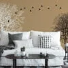 Peel and Stick Minimalist Trees and Birds Wallpaper with Customizable Sizes and Removable Properties for Modern Wall Decor in Living Rooms or Bedrooms
