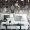 Geometric Black and Gold Hexagon Wallpaper - A Sophisticated Addition to Your Living Room, Bedroom, Bathroom, and Office Walls